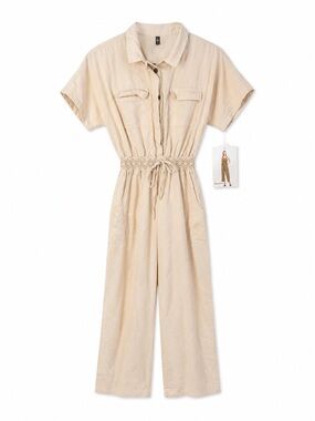 Cabbage & Lace NWT Beige Cotton Utility Jumpsuit Short Sleeve Romper Medium